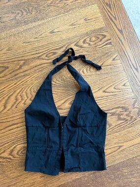 Black Halter Crop Top with Front Hook Closure